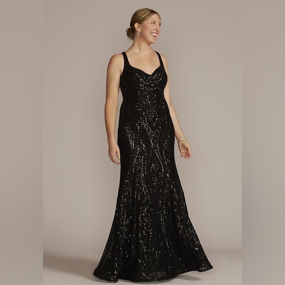 GALINA SIGNATURE patterned stretch sequin mermaid gown- great for prom!